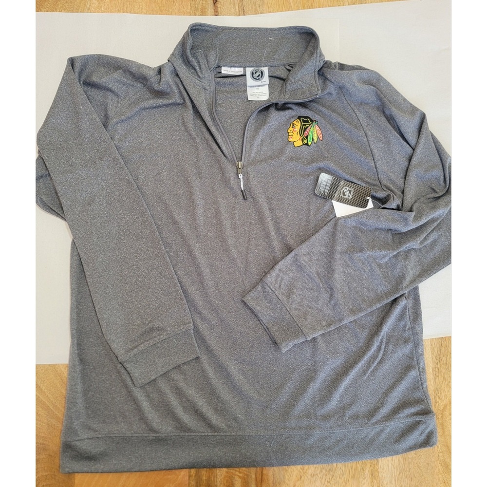 Chicago Blackhawks Mens NHL 1/4 Zip Pullover Lightweight Gray Size XL Logoed NWT